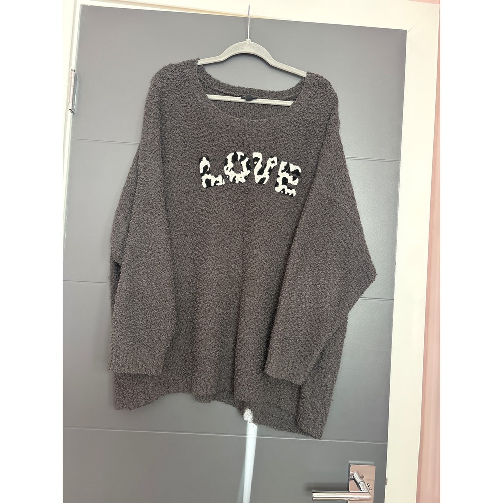 Torrid Grey Cozy "LOVE" Cow Print‎ Chenille Sweater Oversized Plus Size 5